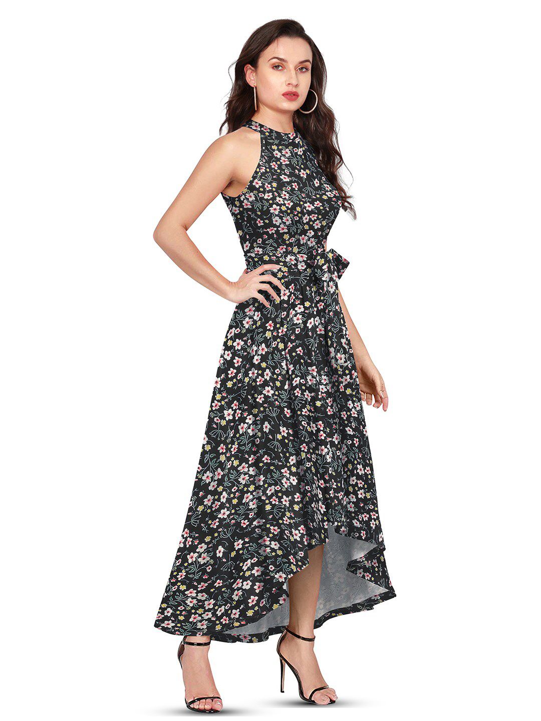 Bloom Babe Maxi – Fit & Flare with a Round Neck Twist, Black