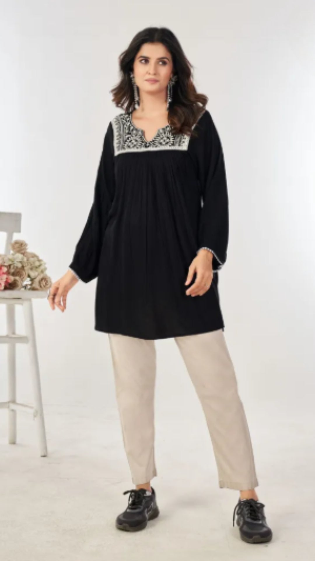 Black Embroidered Heavy Rayon Tunic Top – Tunic Nc