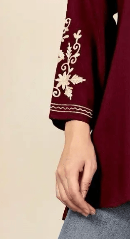 Maroon Kashmir A-Line Cotton Kurti - Kalira Luxury