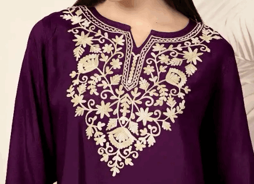 Purple Kashmir A-Line Cotton Kurti - Kalira Luxury
