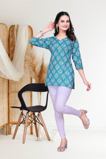Size Chart for Elegant Blue Cotton Block Print Short Kurti – Formal Wear, Ready to Wear
