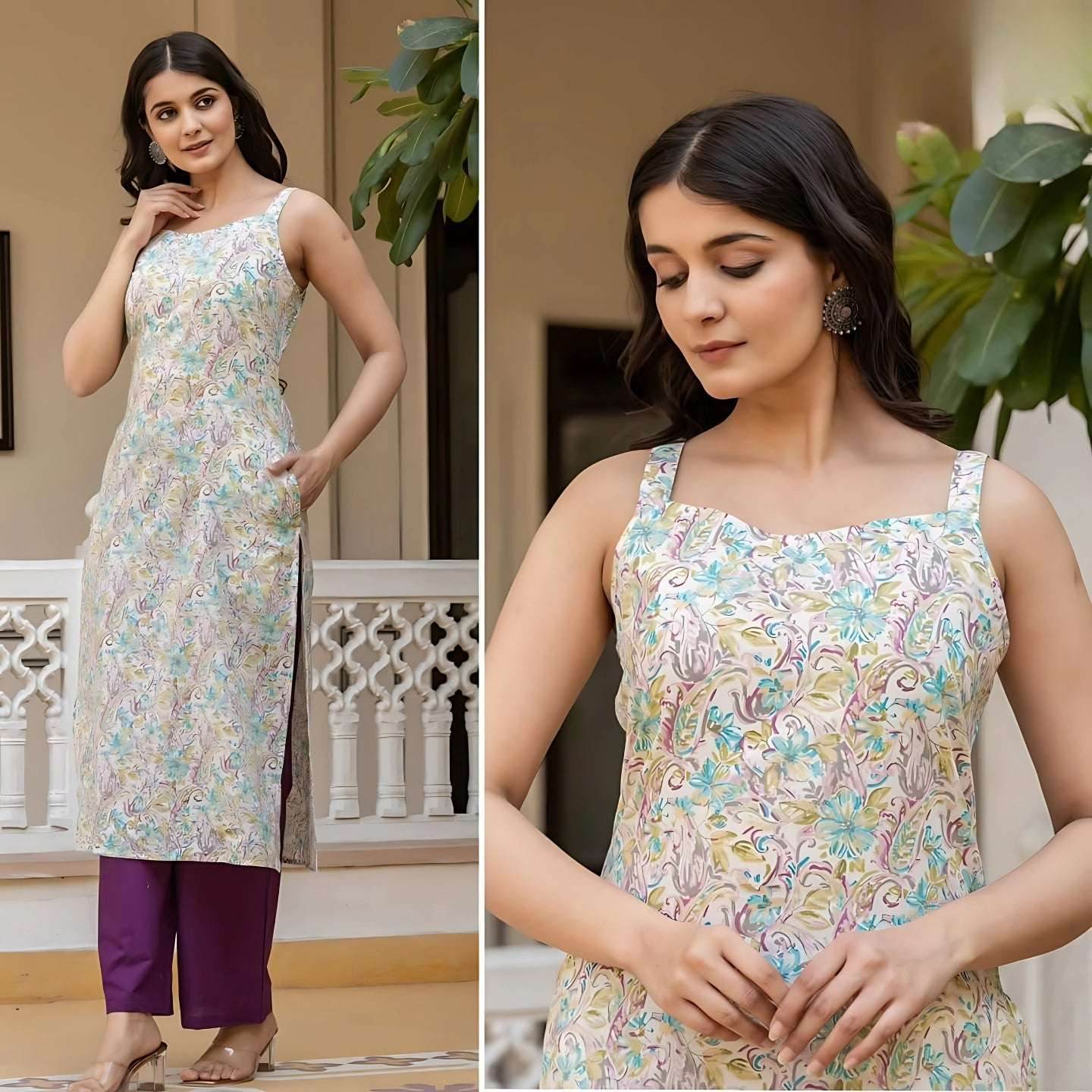 Sleeveless Cotton Printed Kurtis with Pocket – Regular & Office Wear - Kalira Luxury