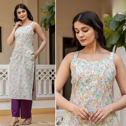 Sleeveless Cotton Printed Kurtis with Pocket – Regular & Office Wear - Kalira Luxury