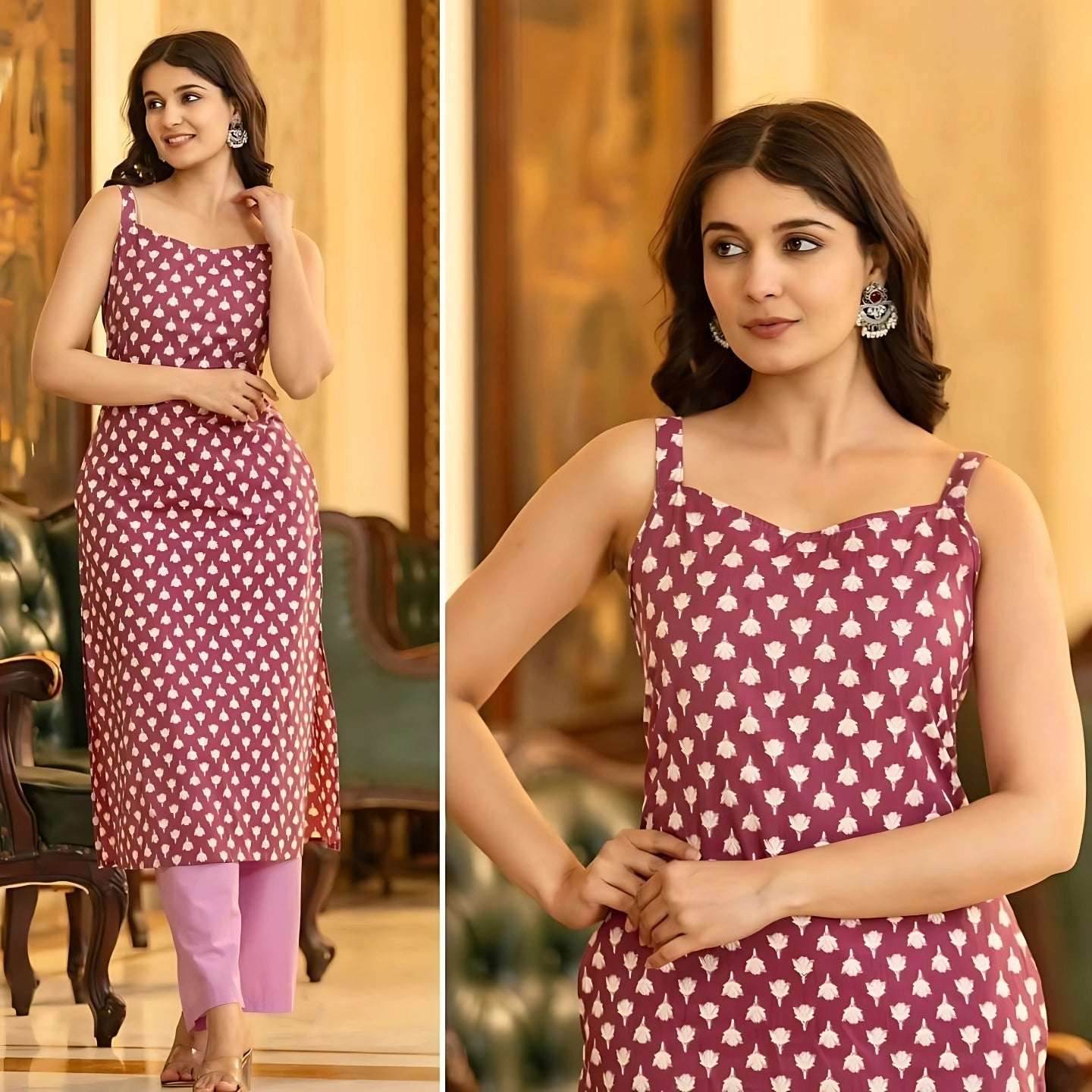 Sleeveless Cotton Printed Kurtis with Pocket – Regular & Office Wear - Kalira Luxury
