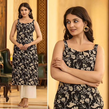 Sleeveless Cotton Printed Kurtis with Pocket – Regular & Office Wear - Kalira Luxury