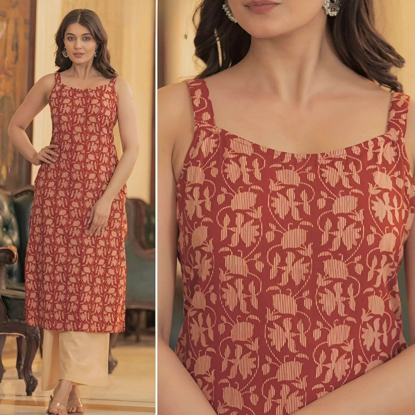 Sleeveless Cotton Printed Kurtis with Pocket – Regular & Office Wear - Kalira Luxury