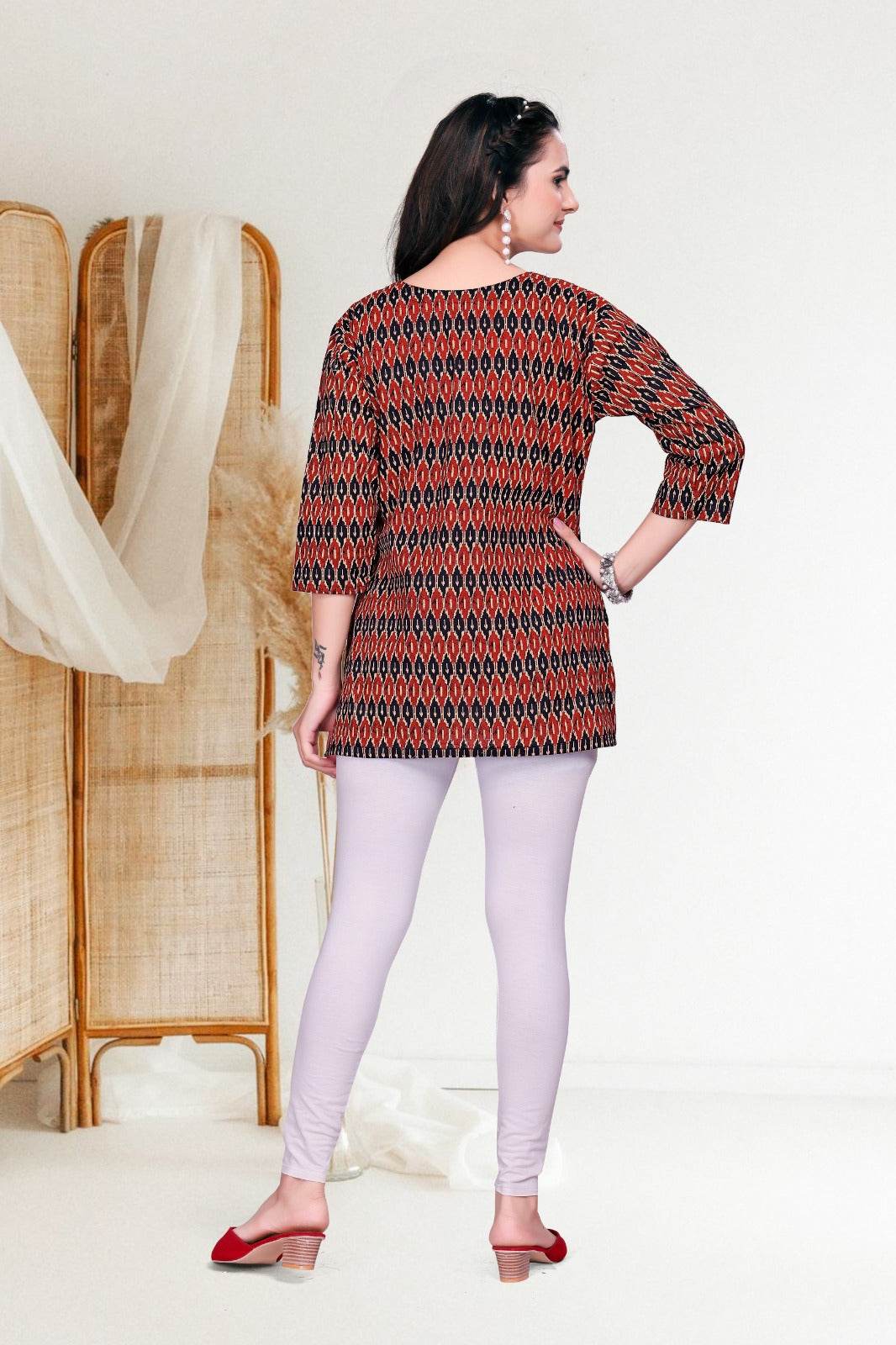 Elegant Brown Cotton Block Print Short Kurti – Formal Wear, Ready to Wear - Kalira Luxury