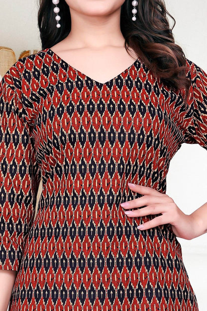 Elegant Brown Cotton Block Print Short Kurti – Formal Wear, Ready to Wear - Kalira Luxury