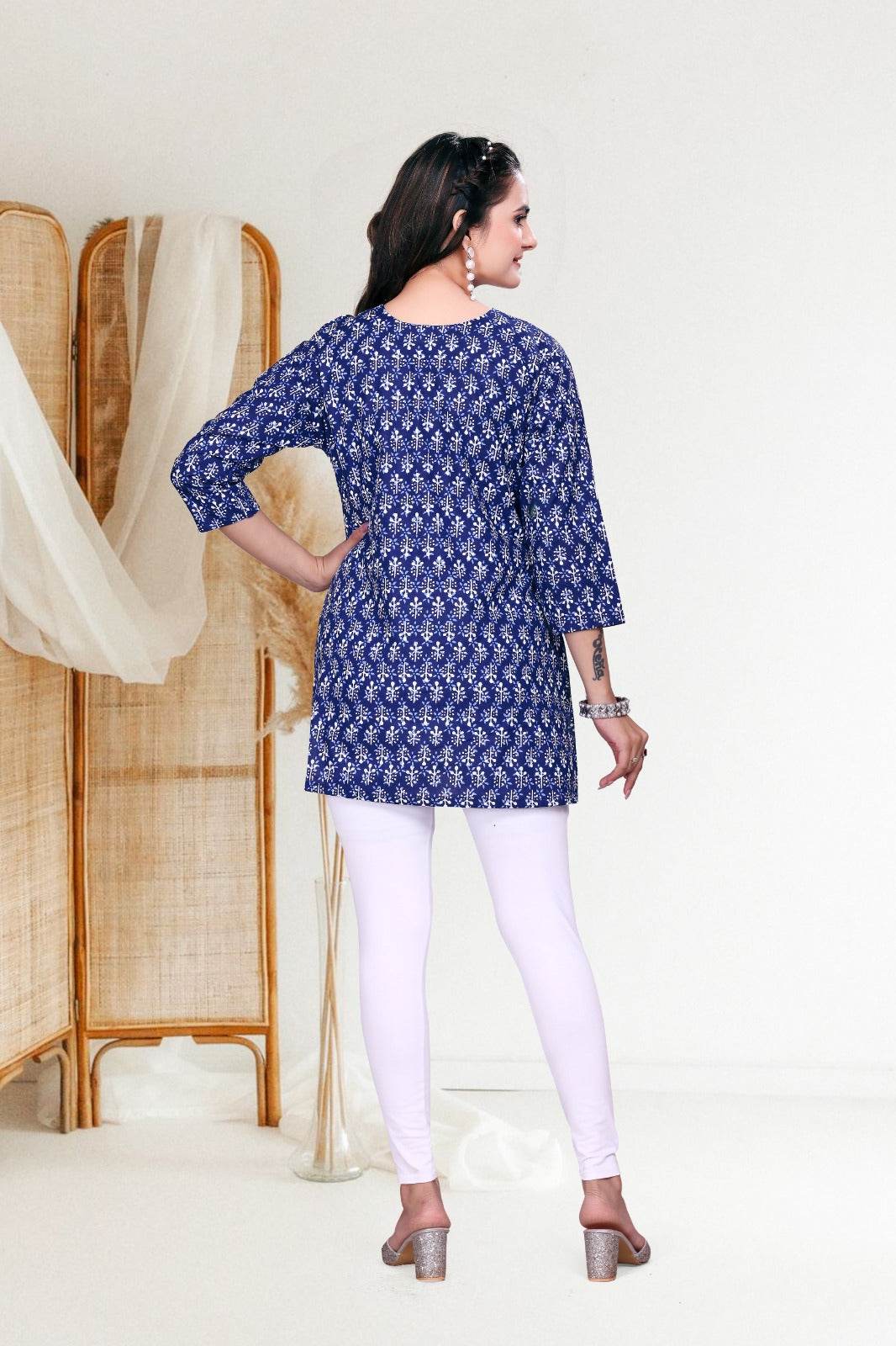 Elegant Cotton Block Print Short Kurti – Formal Wear, Ready to Wear - Kalira Luxury