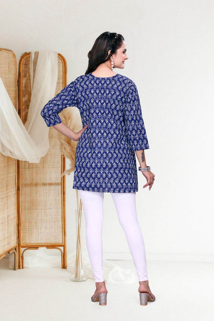 Elegant Cotton Block Print Short Kurti – Formal Wear, Ready to Wear - Kalira Luxury
