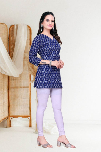 Elegant Cotton Block Print Short Kurti – Formal Wear, Ready to Wear - Kalira Luxury