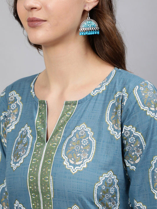 Blue & White Printed Cotton Tunic for Women