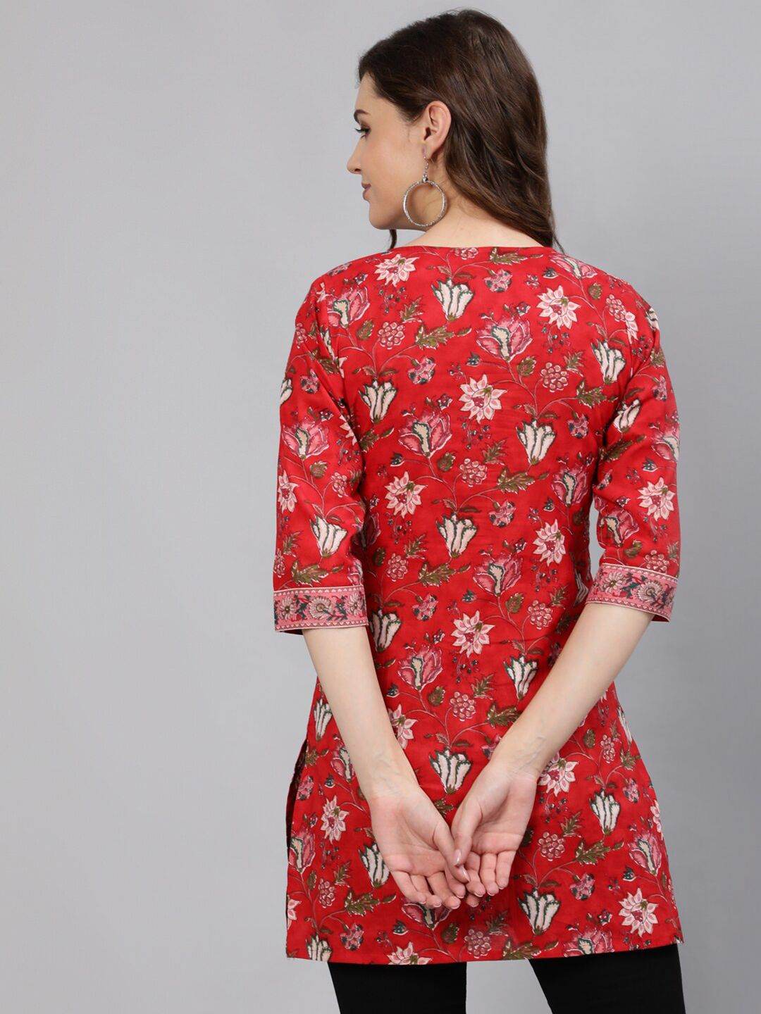 Red & Pink Cotton Printed Tunic - Kalira Luxury